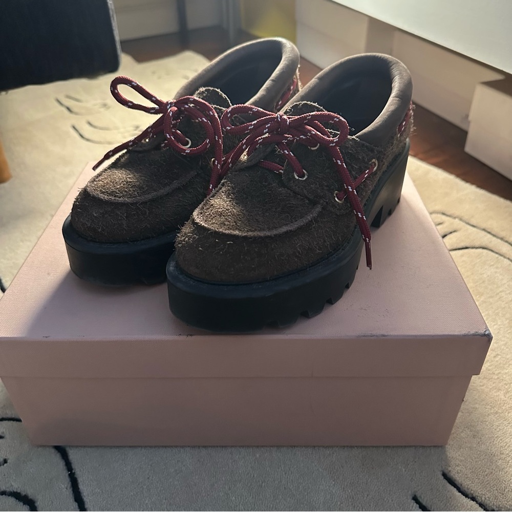 MIU MIU Chunky rustic Suede Loafers Brown Size 36.5 6.5 - Picture 4 of 10